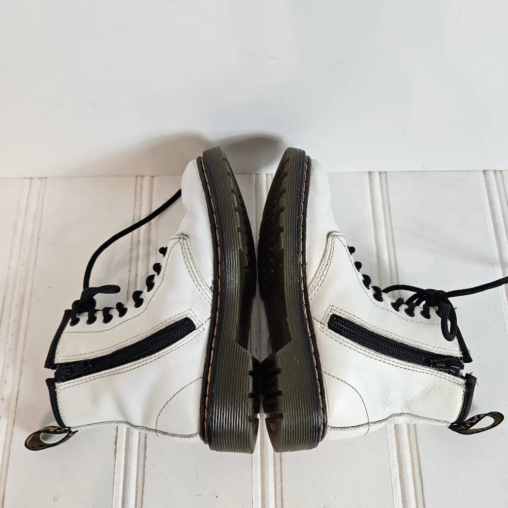 Dr. Martens Boots Kid 13 1460 Romario Leather Zip Combat AirWair Lace Up White